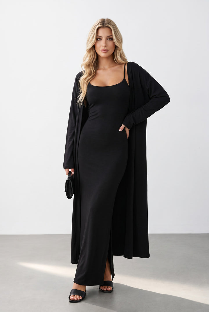 2 Piece Bodycon Maxi Dress Cardigan Set