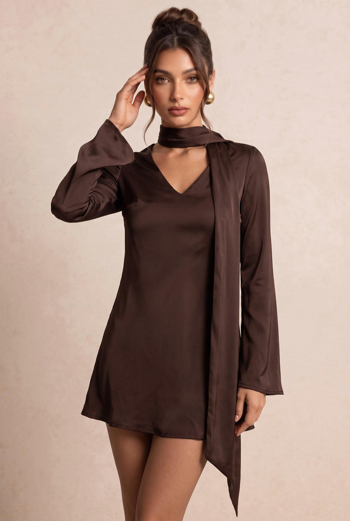 Satin Scarf Detail A-Line Mini Dress