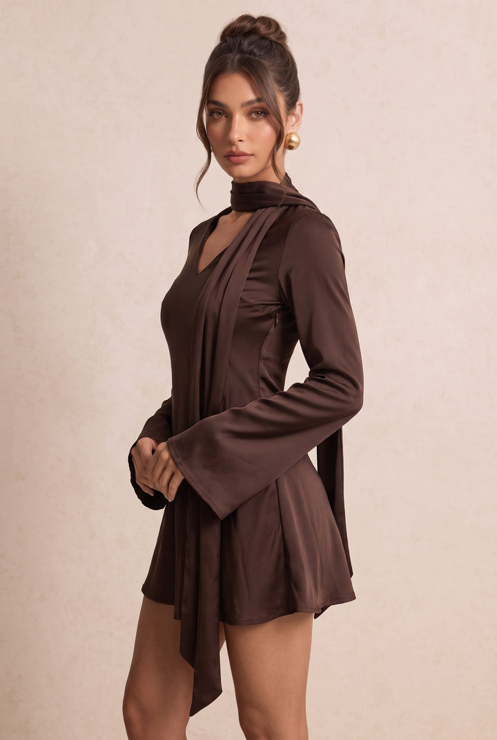 Satin Scarf Detail A-Line Mini Dress
