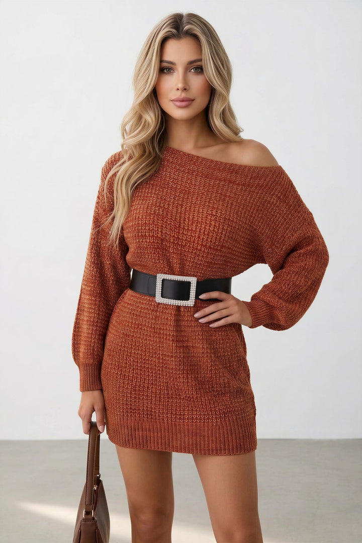 SOLACEOne-Shoulder Sweater Dress(Belt Not Included)