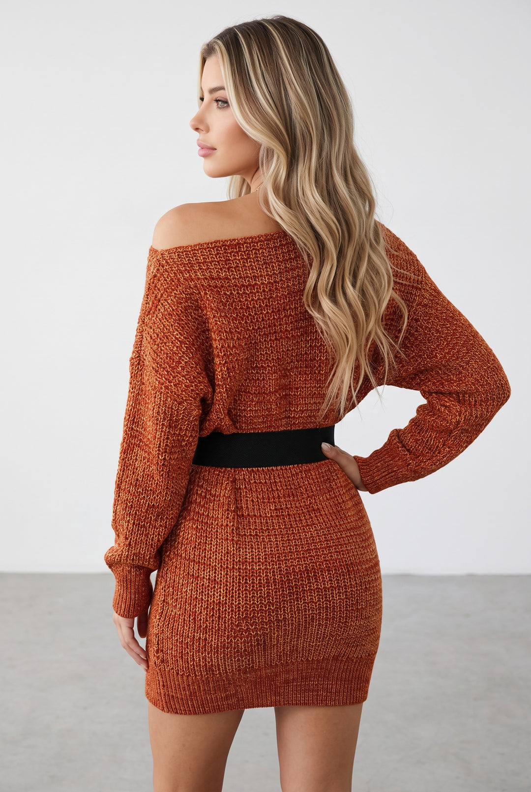 One-Shoulder Sweater Dress(Belt Not Included)