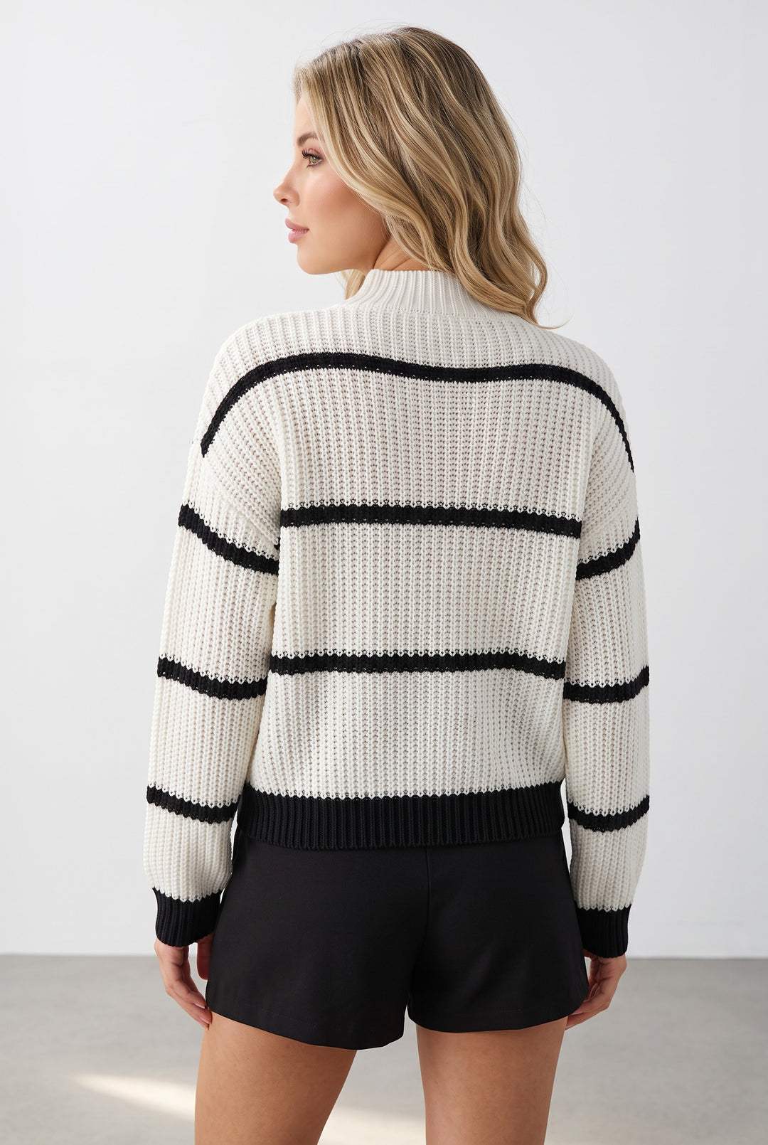 Black &amp; White Stripe Long Sleeve Knit Sweater
