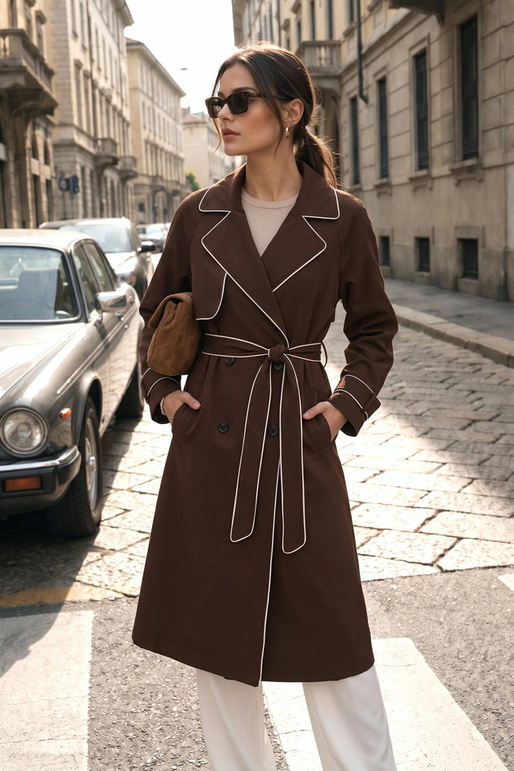 Contrast Binding Longline Trench Coat