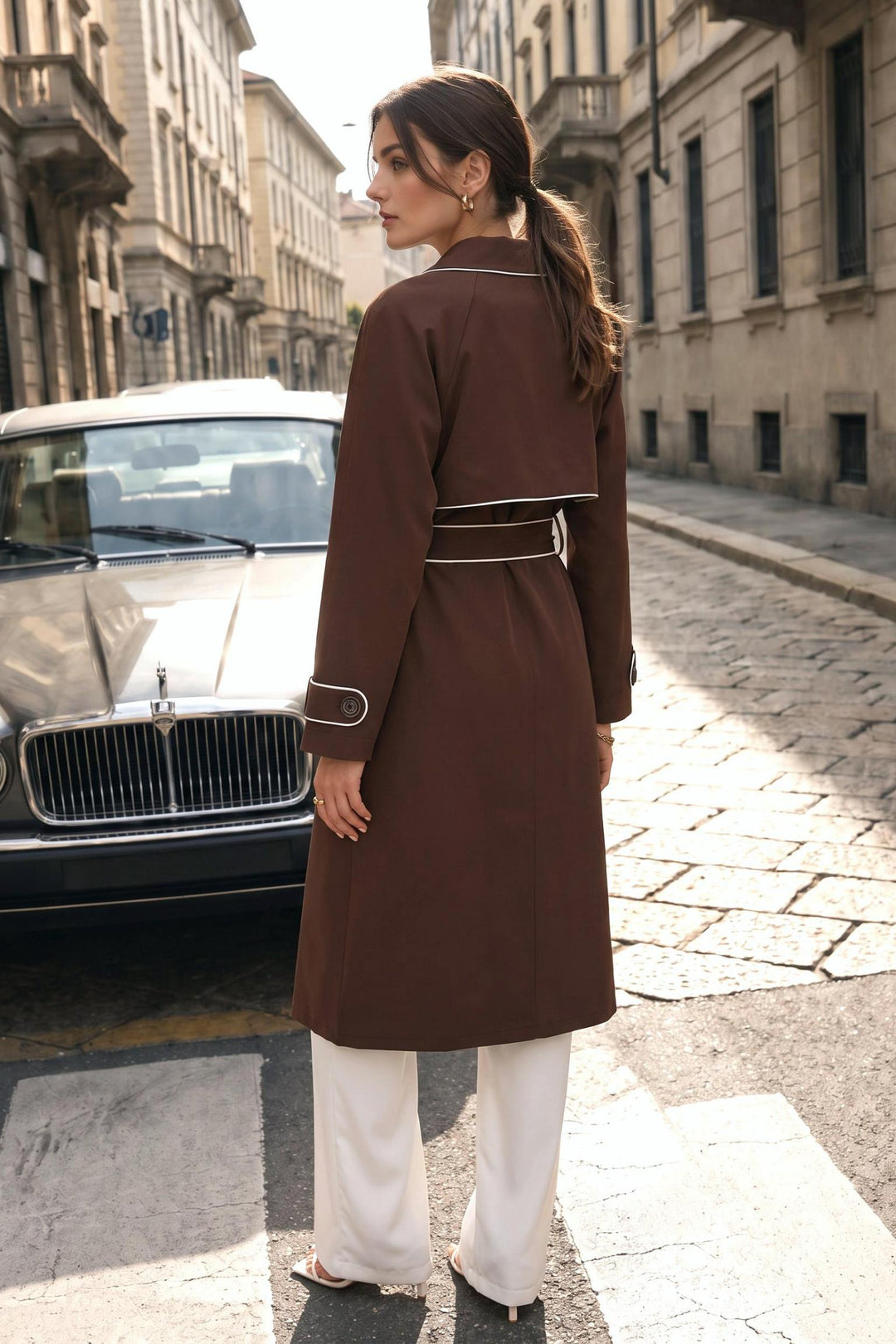 Contrast Binding Longline Trench Coat