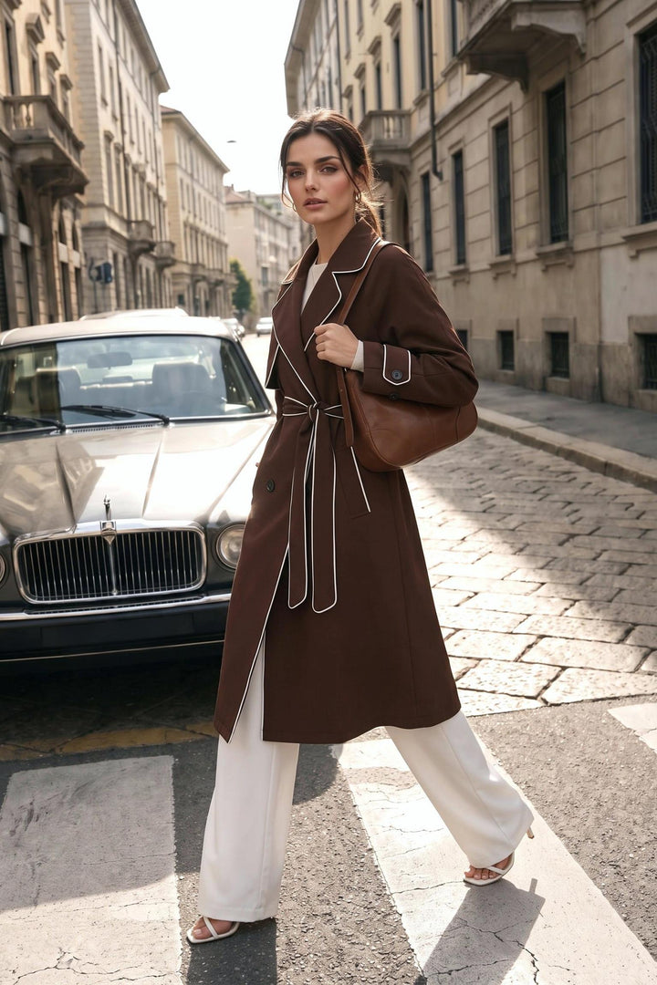 Contrast Binding Longline Trench Coat