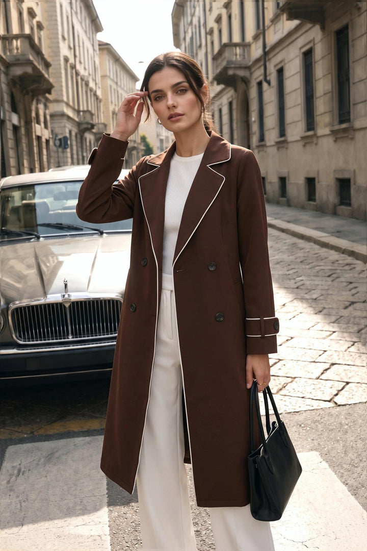 Contrast Binding Longline Trench Coat