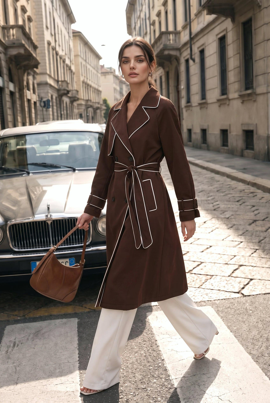 Contrast Binding Longline Trench Coat