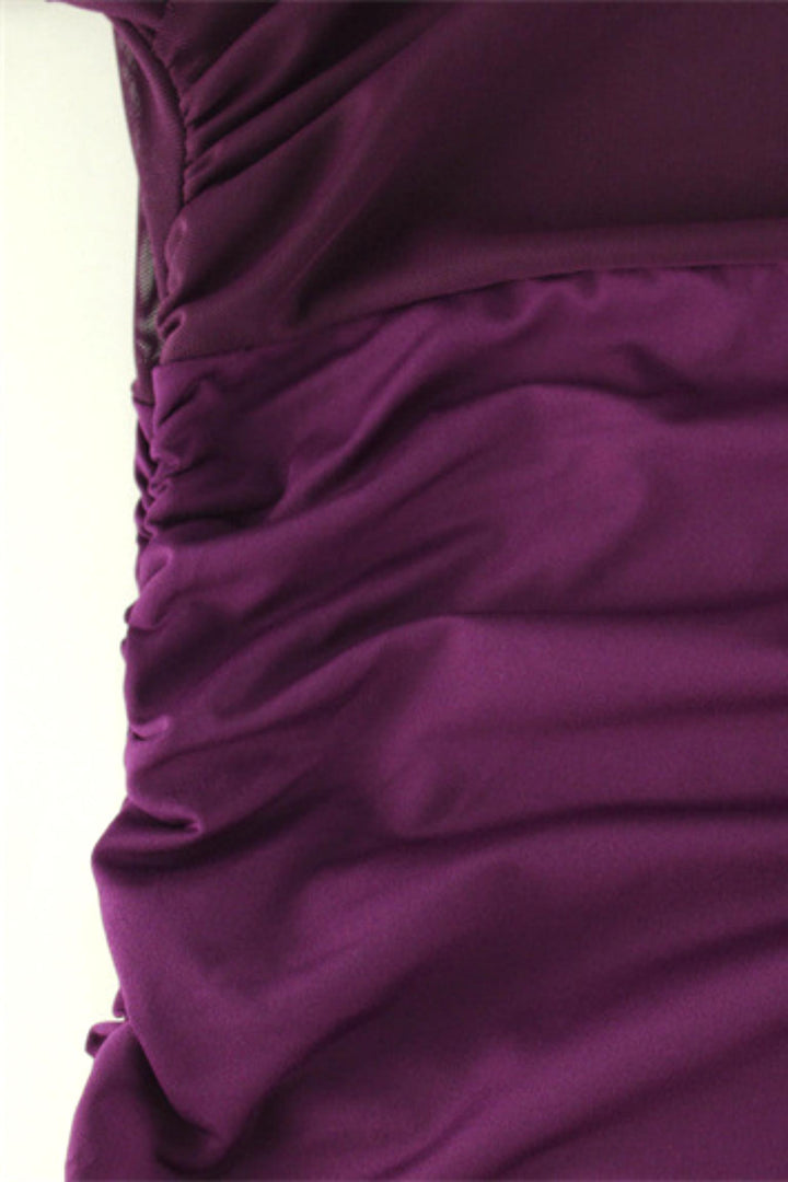 Ruched Sleeve Wrap Front Mesh Bodycon Mini Dress