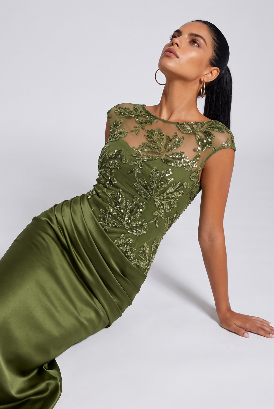 Floral Embroidered Satin Mermaid Evening Dress