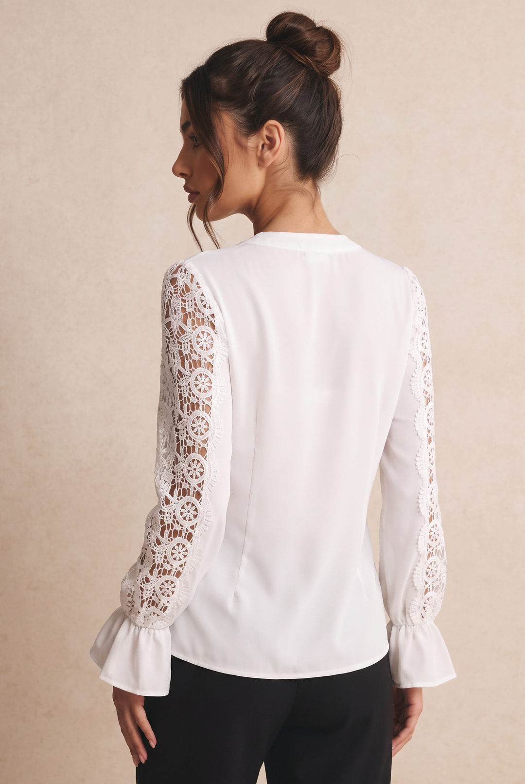 Women Elegant Patchwork Lace Sleeve Shirt