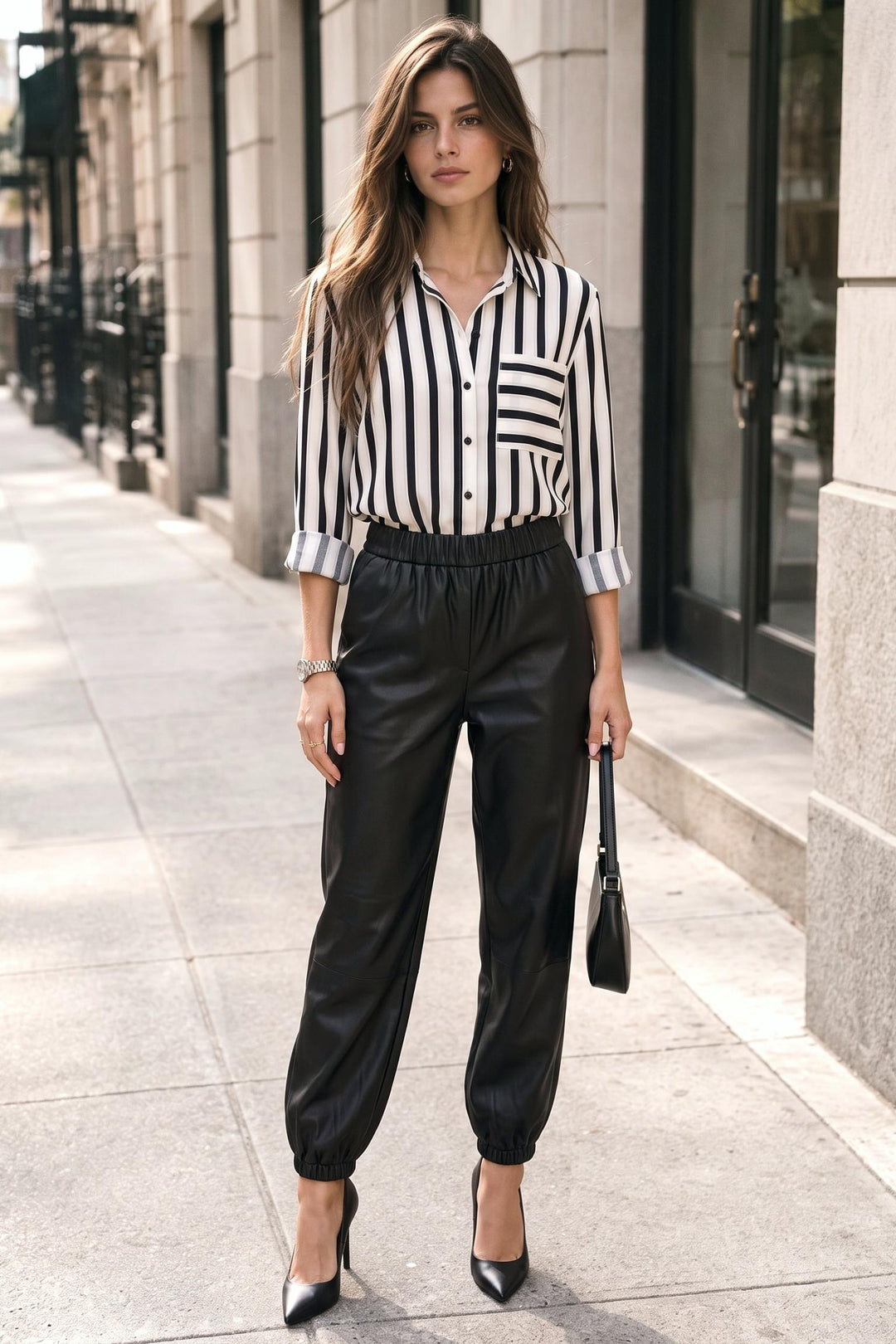 Faux Leather Elastic Waist Pants