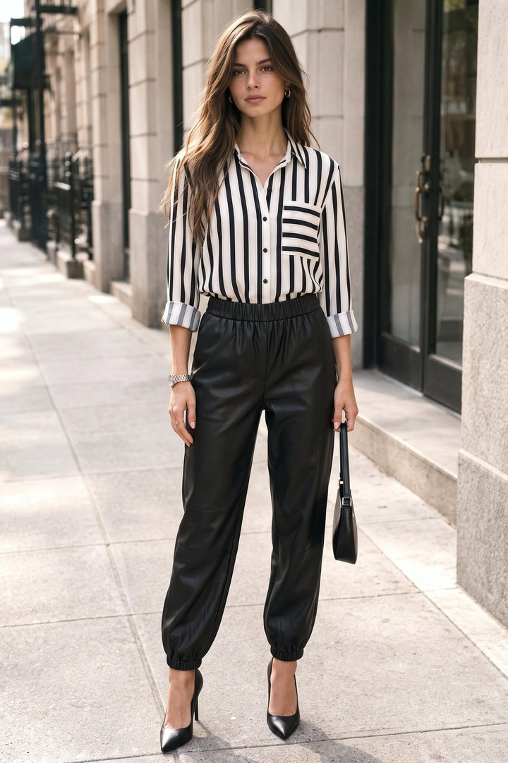 Faux Leather Elastic Waist Pants