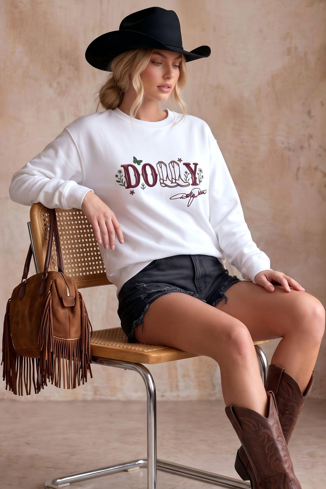 SOLACEVintage Embroidered Pattern Dolly Parton Sweatshirt