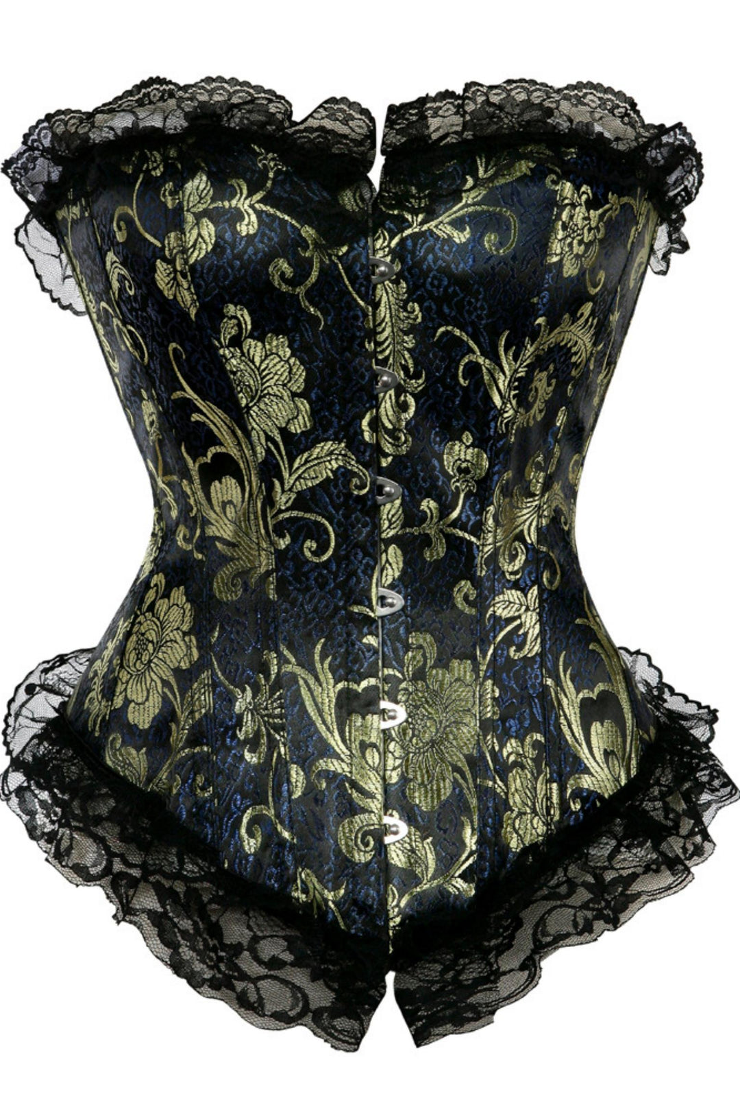 Goth Brocade Lace Trim Lace-Up Corset Top