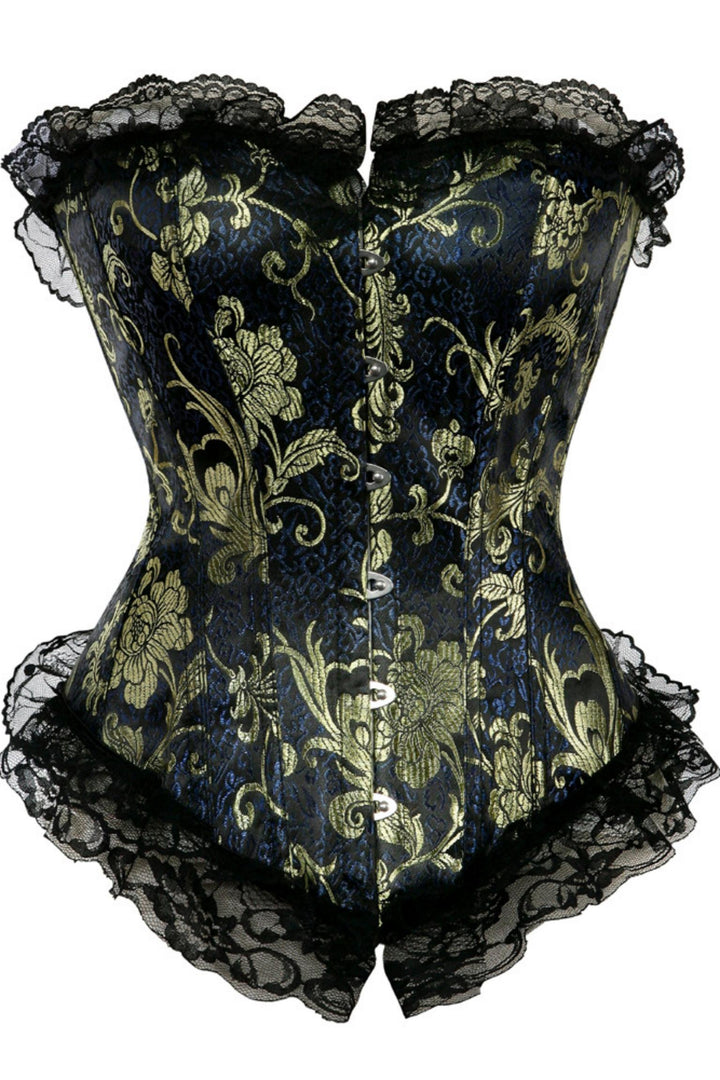 Goth Brocade Lace Trim Lace-Up Corset Top