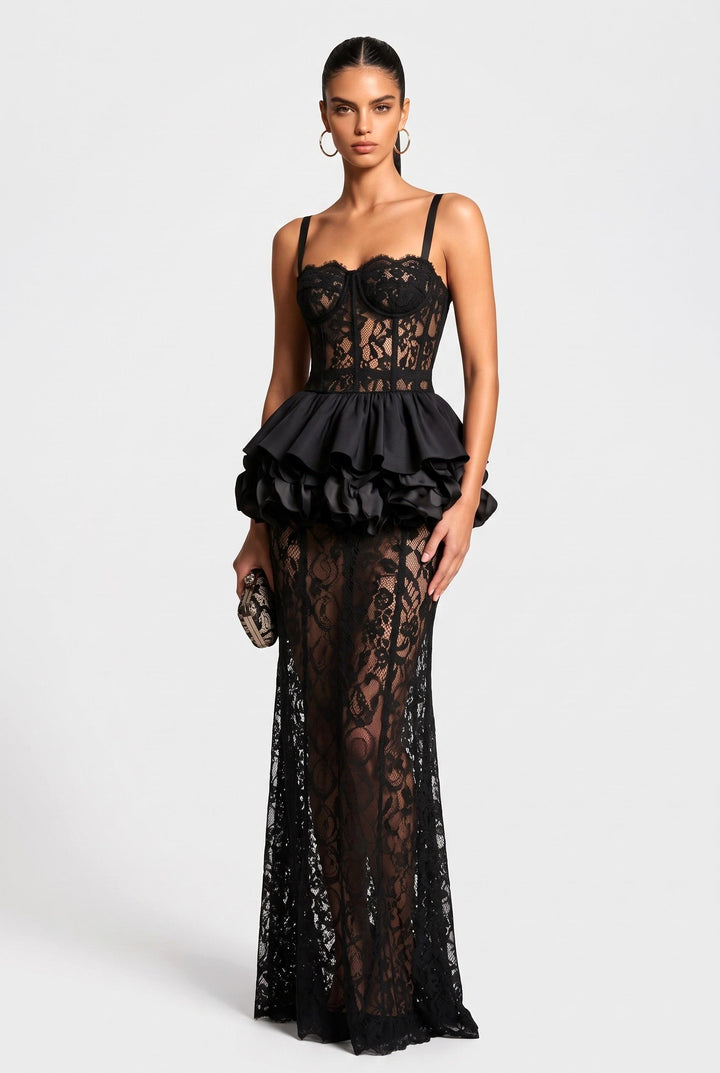 Lace Peplum Maxi Dress