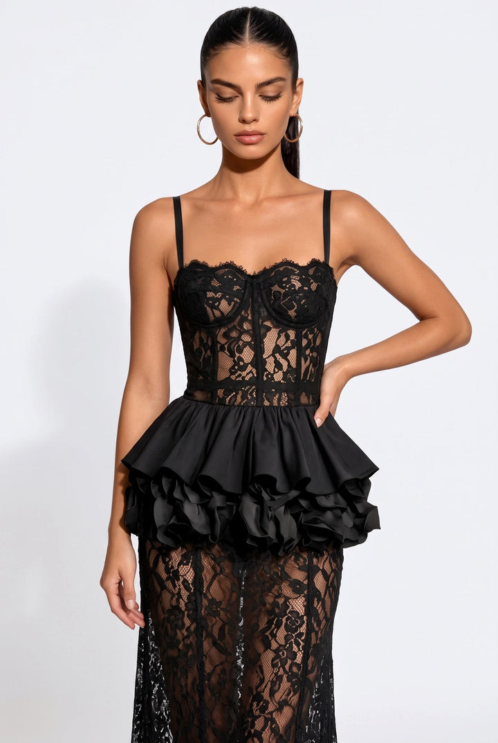 Lace Peplum Maxi Dress