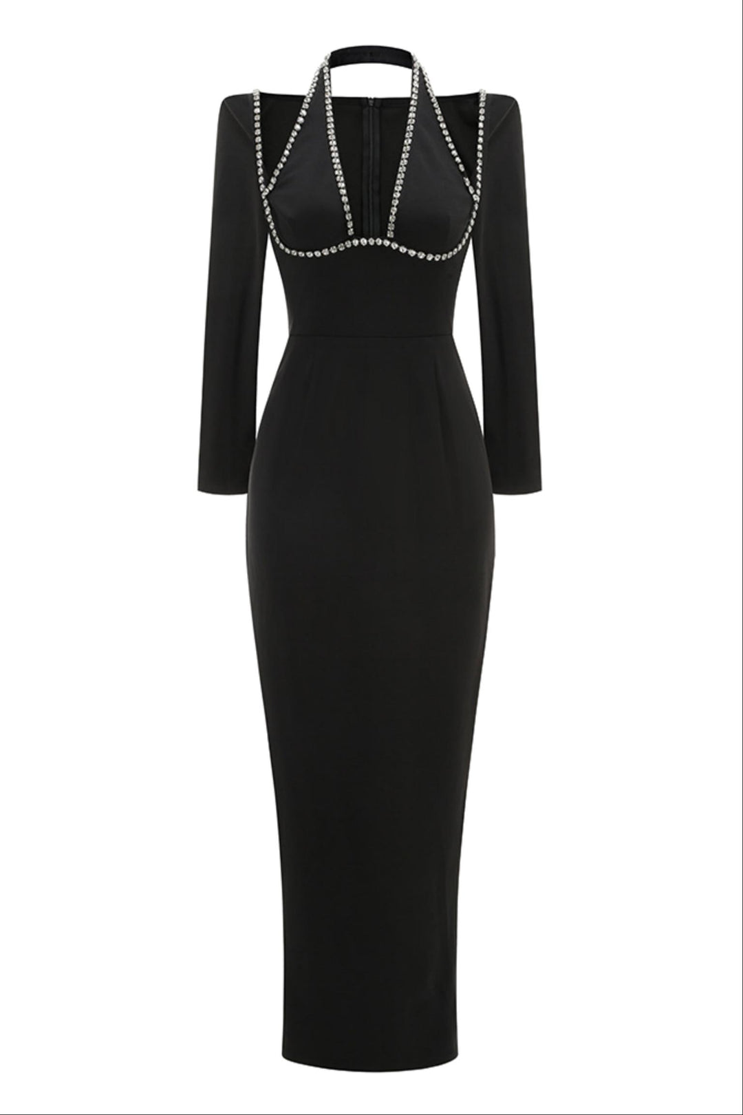 Halter Diamond Long Sleeves Maxi Dress