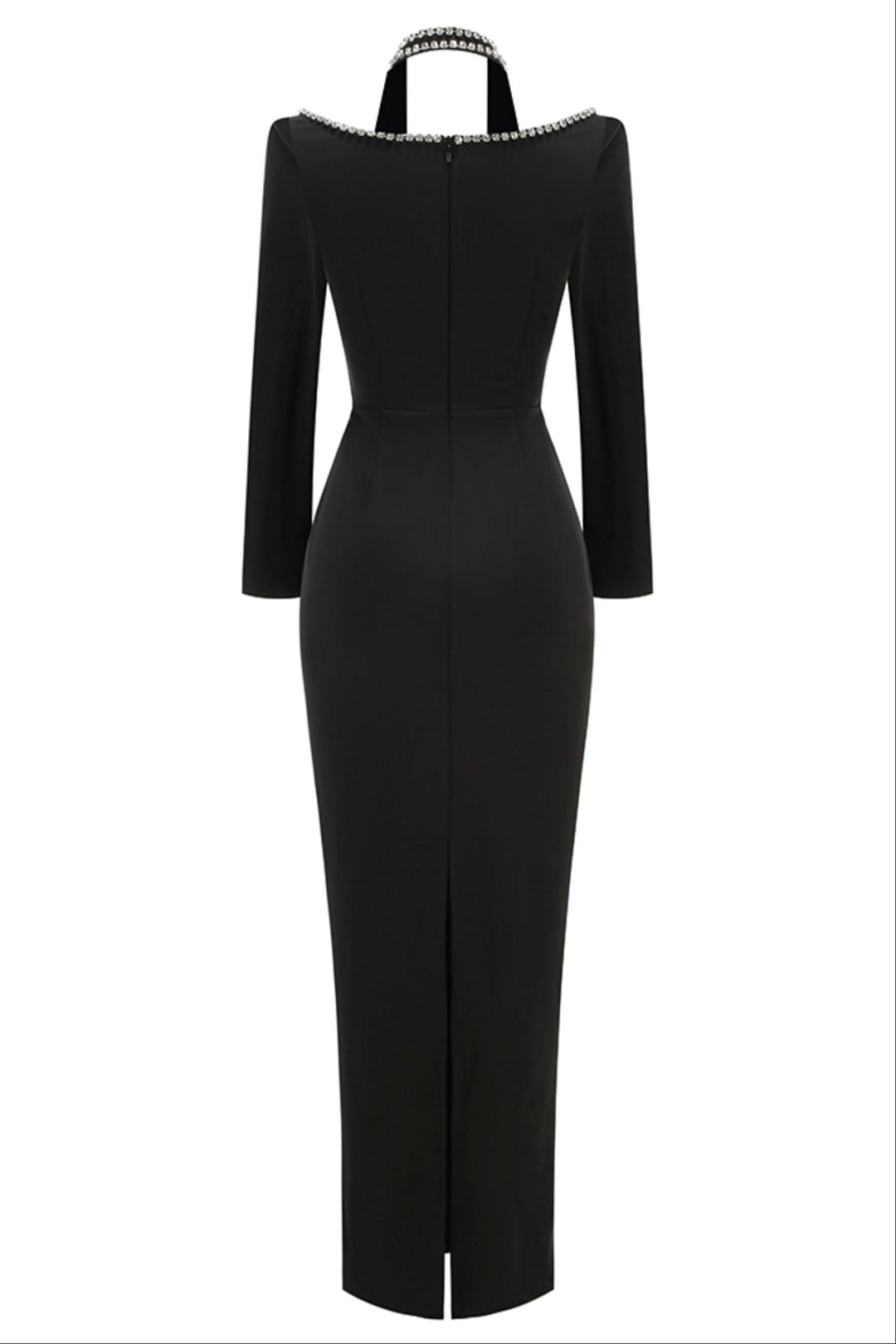 Halter Diamond Long Sleeves Maxi Dress