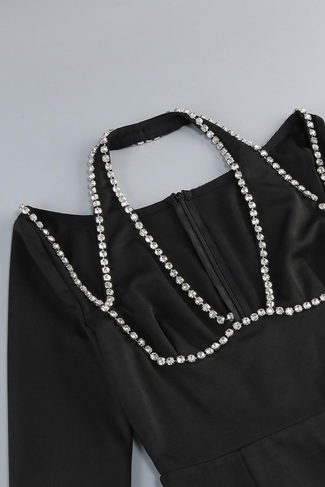 Halter Diamond Long Sleeves Maxi Dress