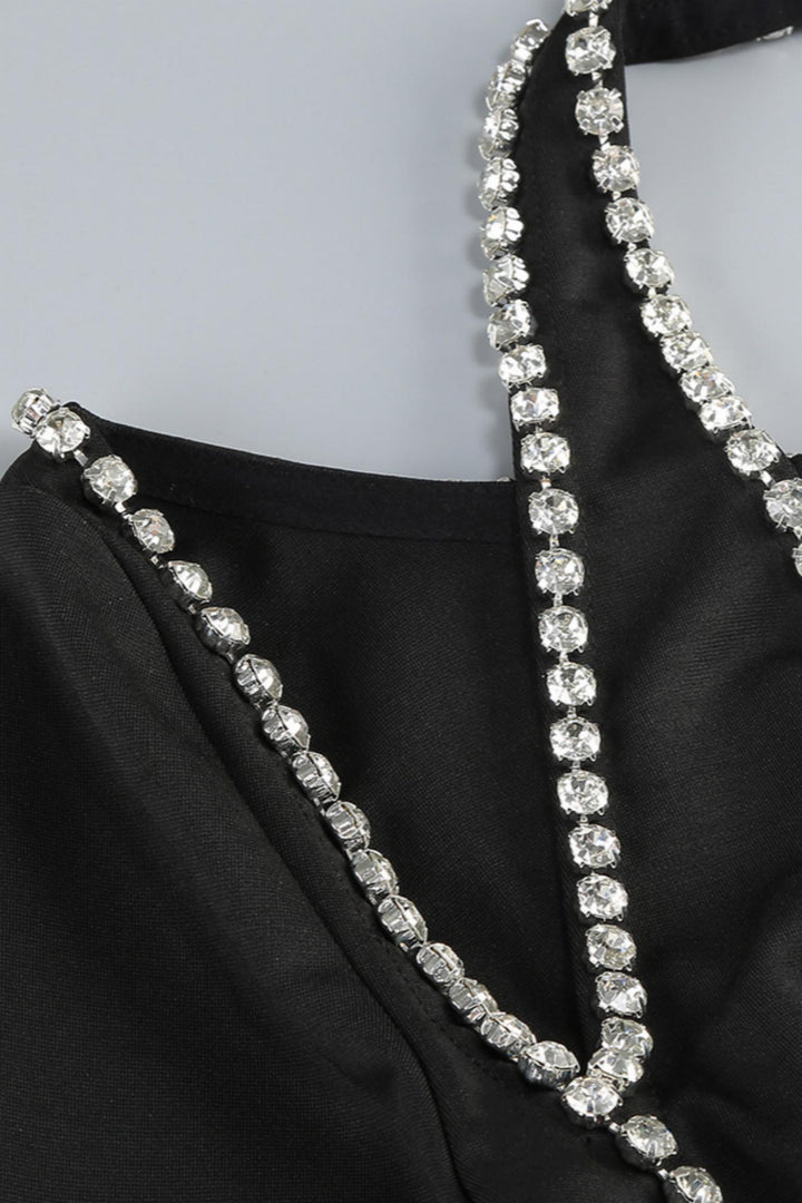 Halter Diamond Long Sleeves Maxi Dress