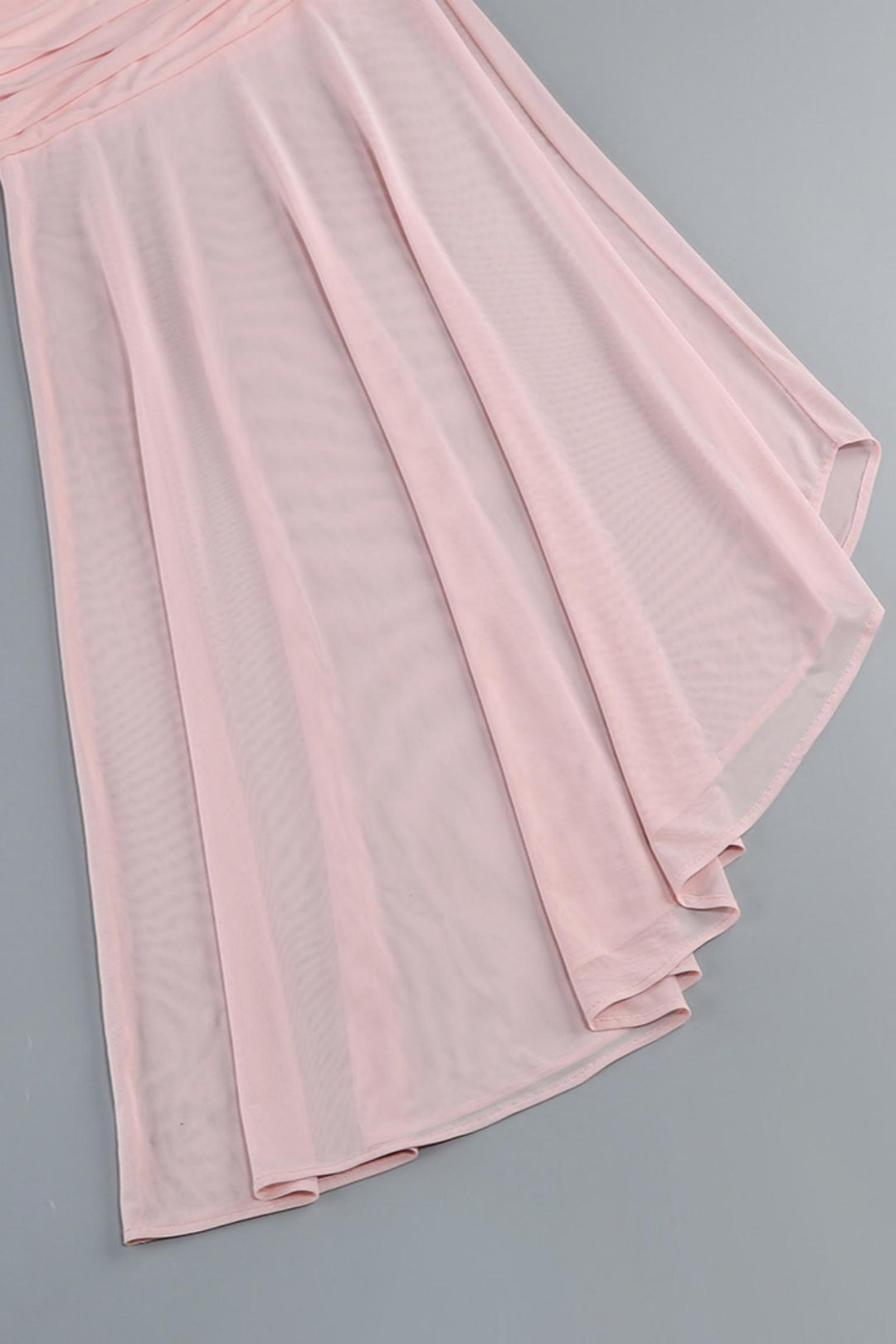 Asymmetric Hem Long Sleeve Mesh Maxi Dress