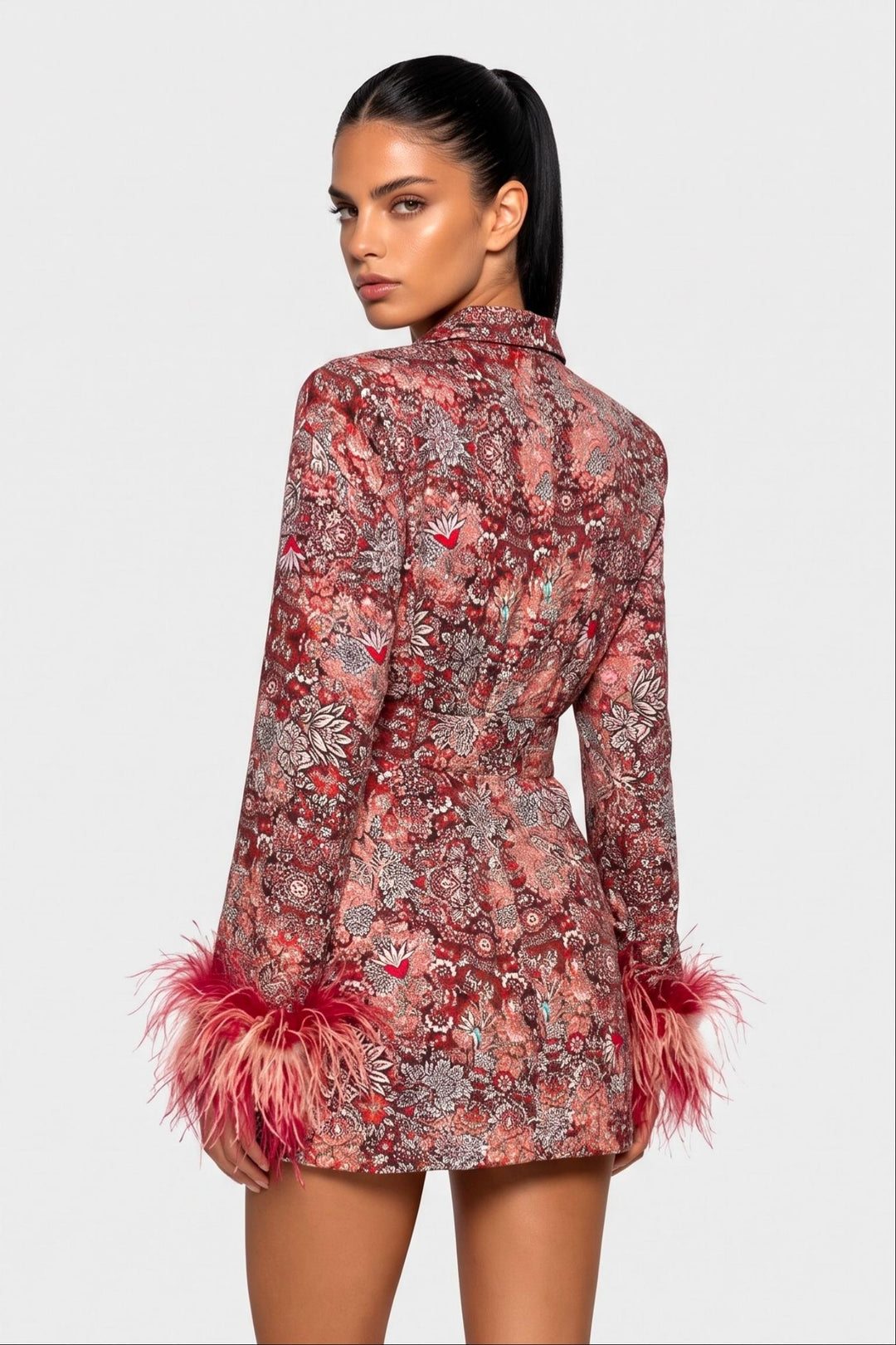 Floral Feather Mini Blazer Dress