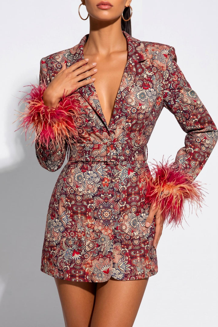 Floral Feather Mini Blazer Dress