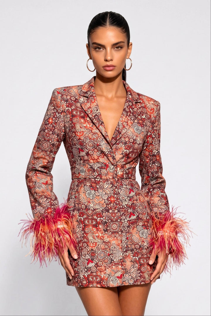 Floral Feather Mini Blazer Dress