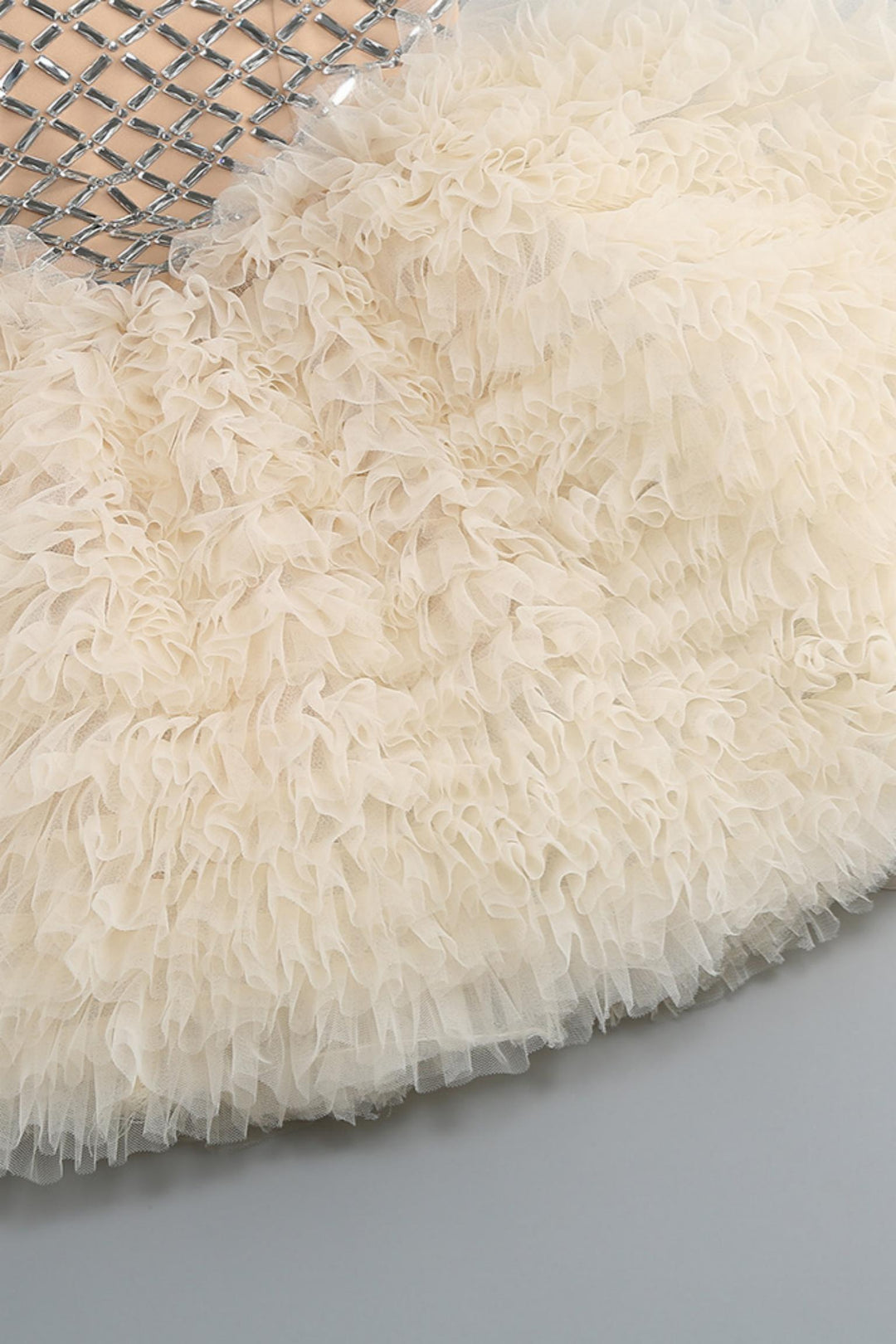 Strapless Rhinestones Mesh Tulle Puff Mini Dress