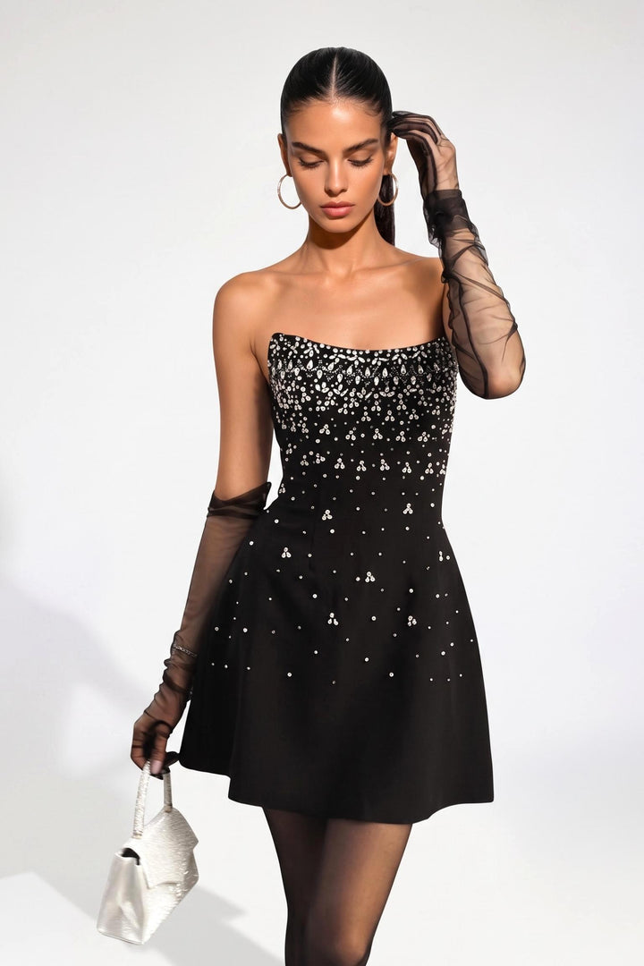 Crystal Strapless A-Line Mini Dress