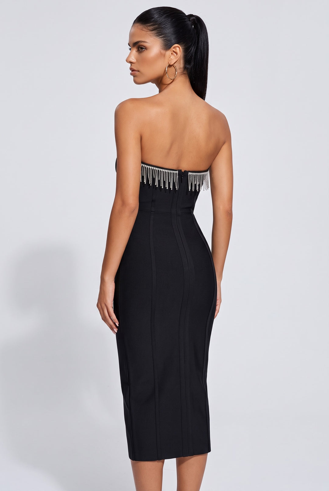 Deep-V Sequin Bandage Midi Dress