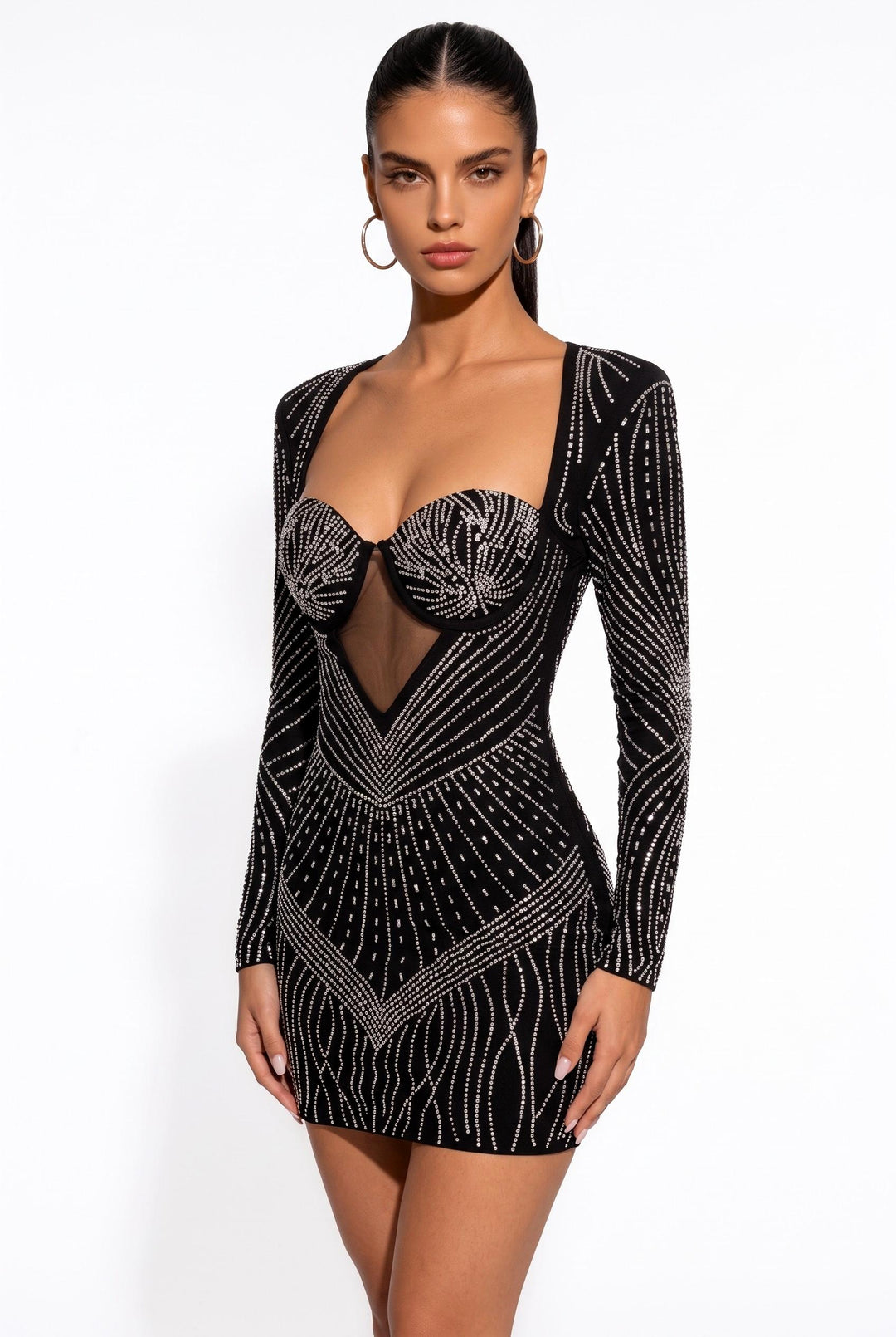 Luxurious Rhinestone Bustier Mini Dress