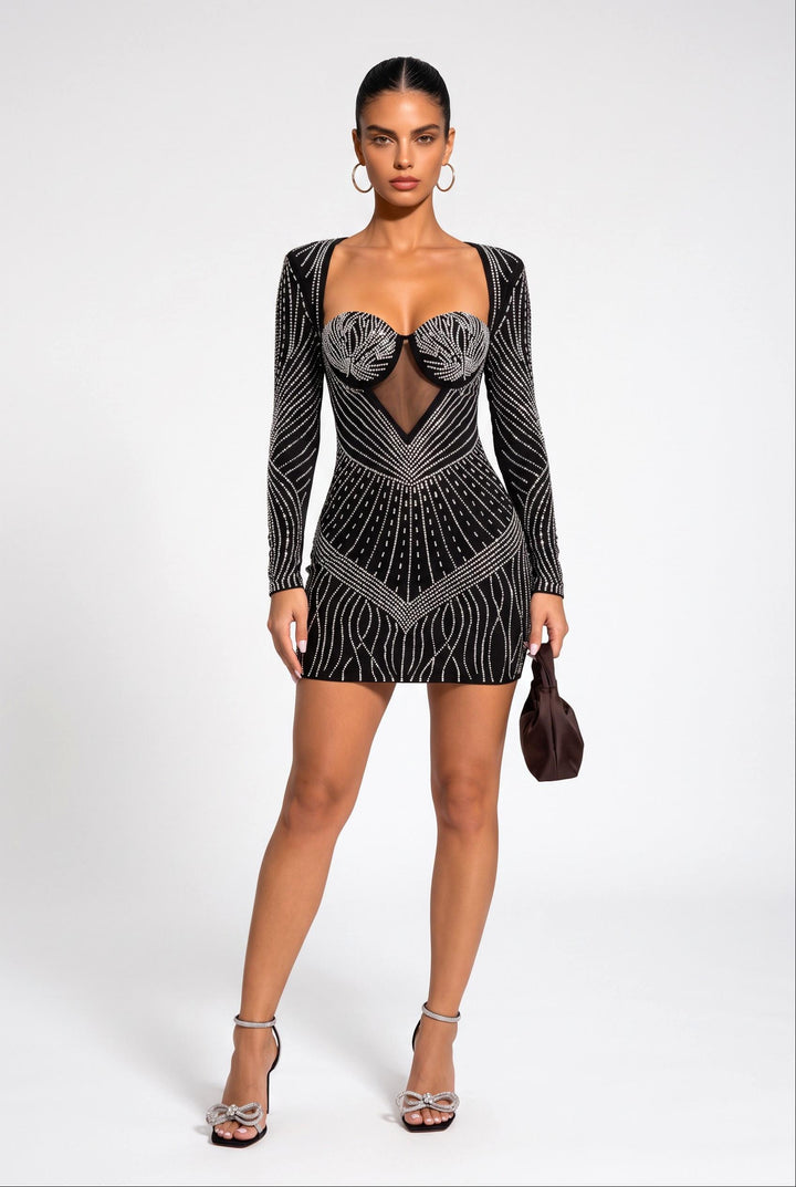 Luxurious Rhinestone Bustier Mini Dress