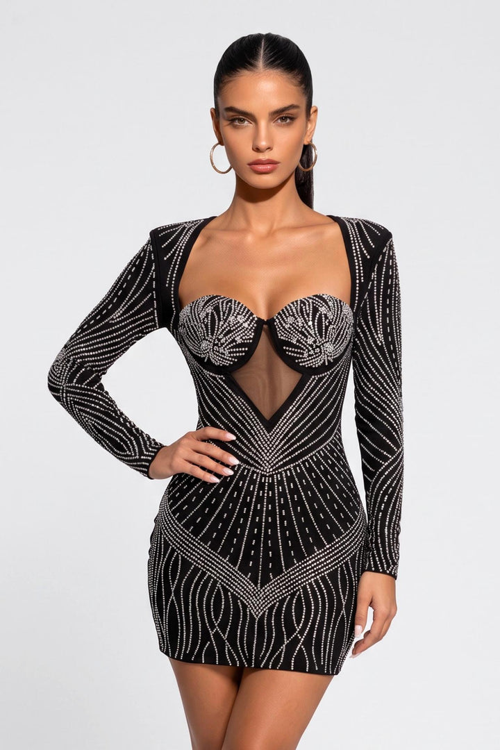 Luxurious Rhinestone Bustier Mini Dress