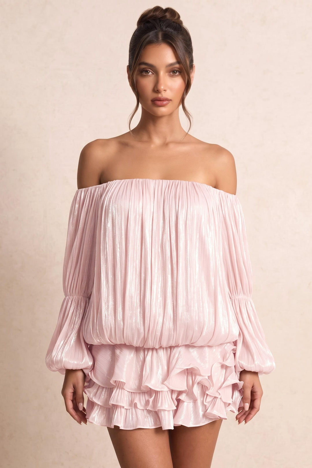 Off-Shoulder Ruffle Tiered Mini Dress