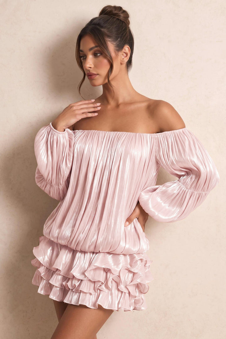 Off-Shoulder Ruffle Tiered Mini Dress