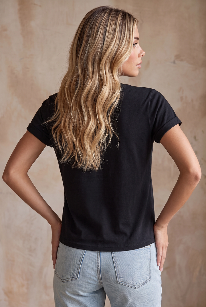 SOLACE CHICDolly Print Rolled Cuff Crew Neck T-Shirt