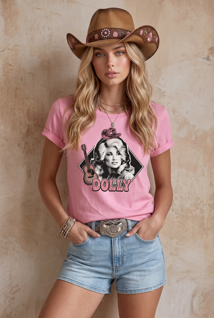 SOLACE CHICVintage Dolly Graphic Rolled Sleeve Crew Neck T-Shirt