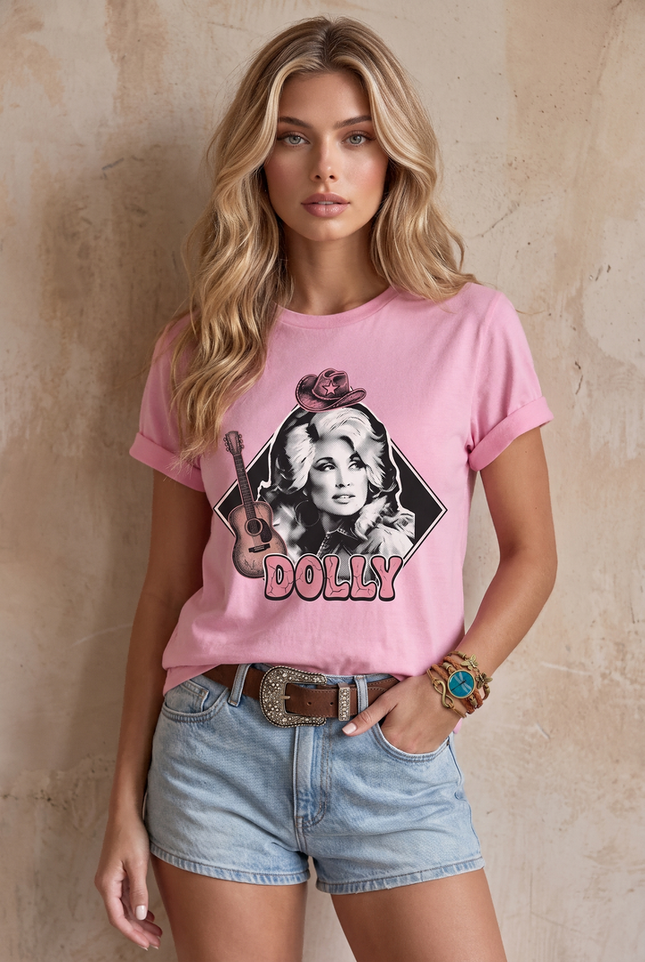 SOLACE CHICVintage Dolly Graphic Rolled Sleeve Crew Neck T-Shirt
