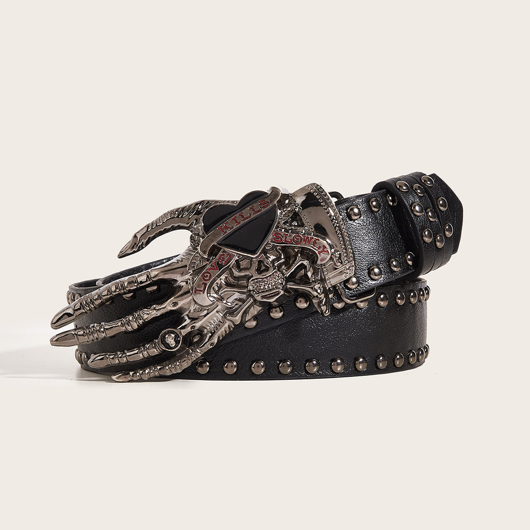Skeleton Hand Buckle Studded Punk Belt