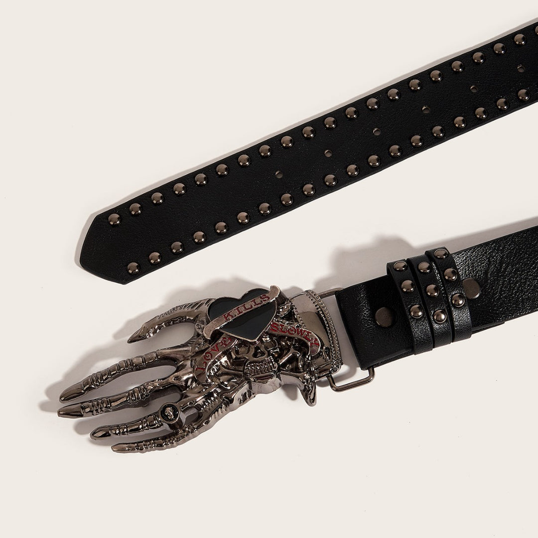 Skeleton Hand Buckle Studded Punk Belt