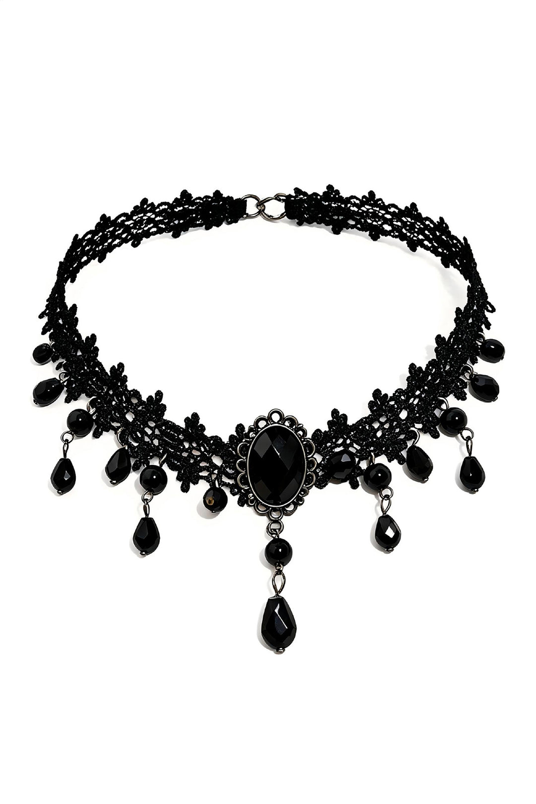 SOLACEGothic Black Lace Beaded Drop Choker Necklace