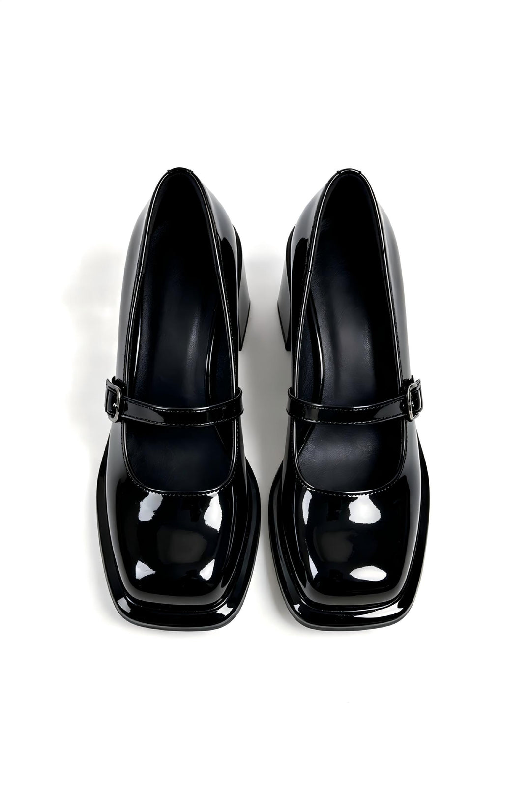 Black Patent Leather Mary Jane Block Heel Pumps