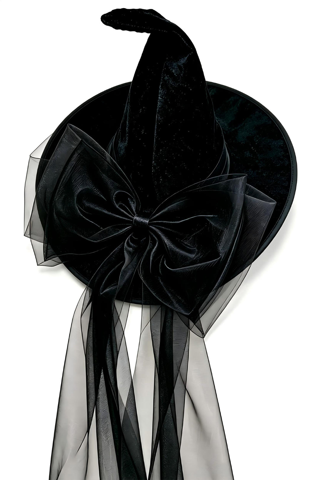 SOLACEBow & Long Tulle Black Velvet Witch Hat