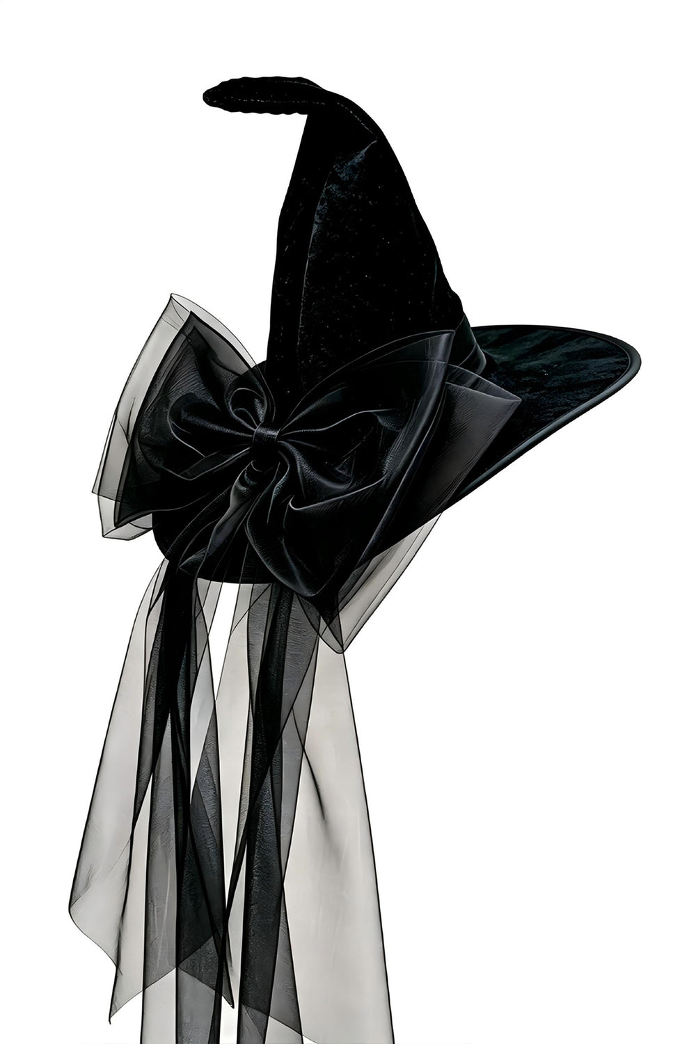 SOLACEBow & Long Tulle Black Velvet Witch Hat