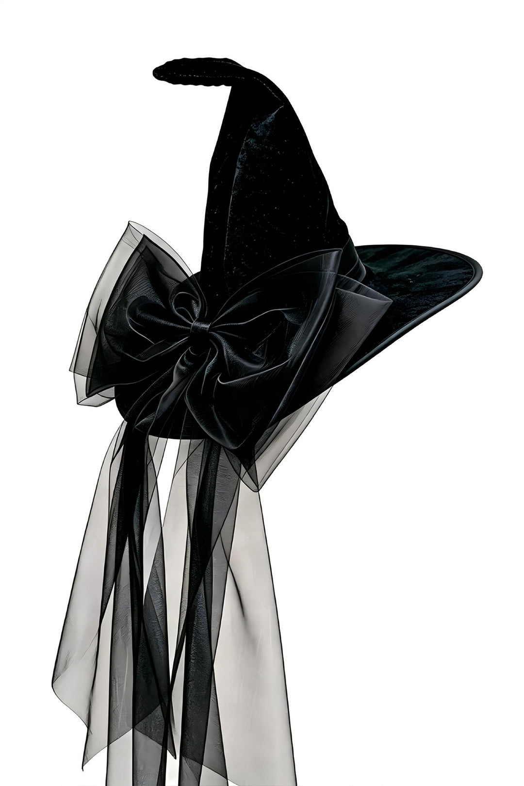 SOLACEBow &amp; Long Tulle Black Velvet Witch Hat