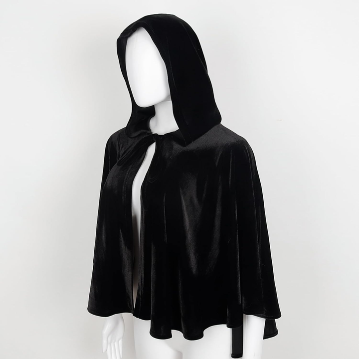 SOLACEBlack Velvet Hooded Cape Short Halloween Cosplay Cloak