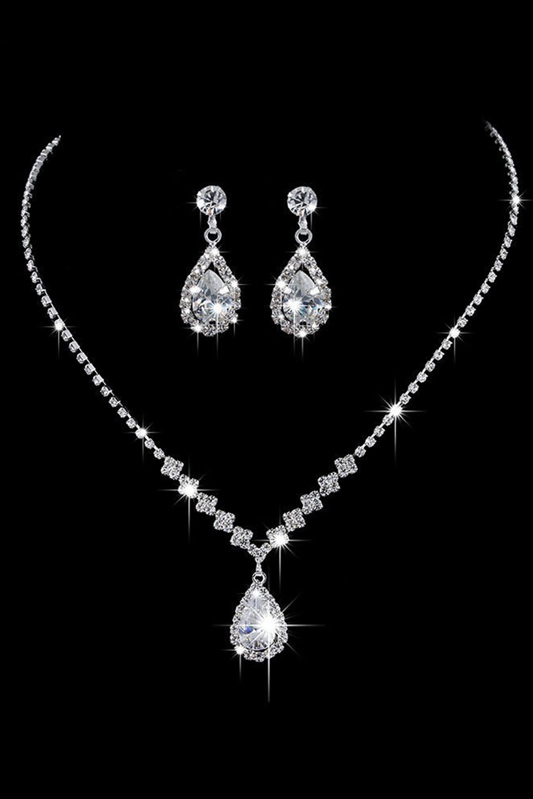 SOLACETeardrop Crystal Pendant Rhinestone Bridal Jewelry Set