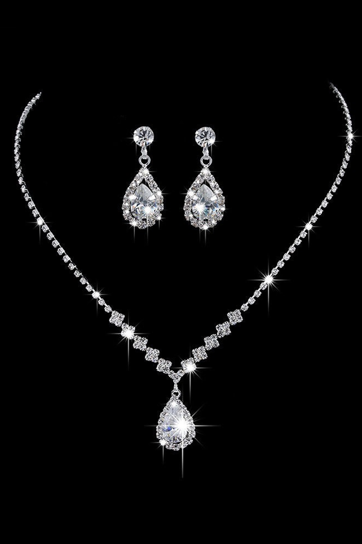 SOLACETeardrop Crystal Pendant Rhinestone Bridal Jewelry Set